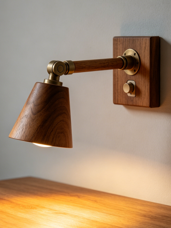 Wooden Plug-in Rotating Lamp Arm Wall Lamp, Dimmable Switch