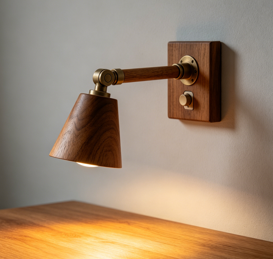 Wooden Plug-in Rotating Lamp Arm Wall Lamp, Dimmable Switch