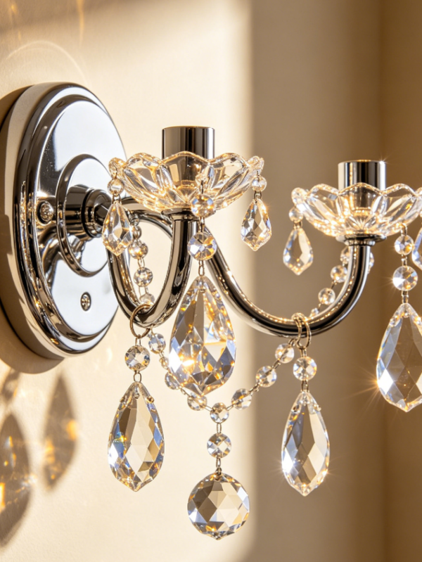 Modern Chrome-Plated Crystal Wall Lamp, Luxury Indoor Lighting