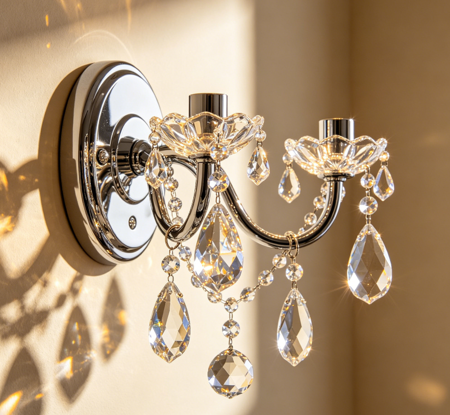 Modern Chrome-Plated Crystal Wall Lamp, Luxury Indoor Lighting