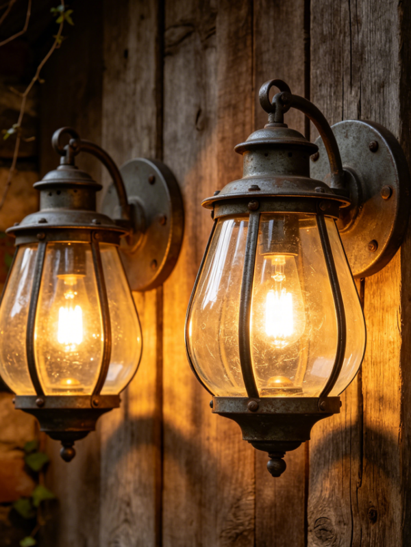 Two-Piece Country Farmhouse Wall Lamp, Industrial Style Glass