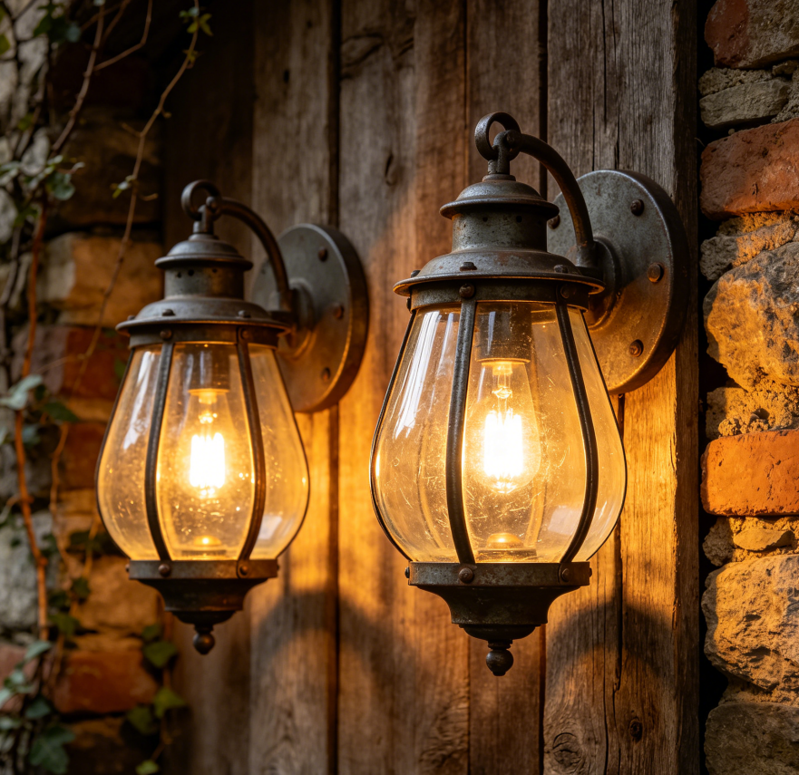Two-Piece Country Farmhouse Wall Lamp, Industrial Style Glass