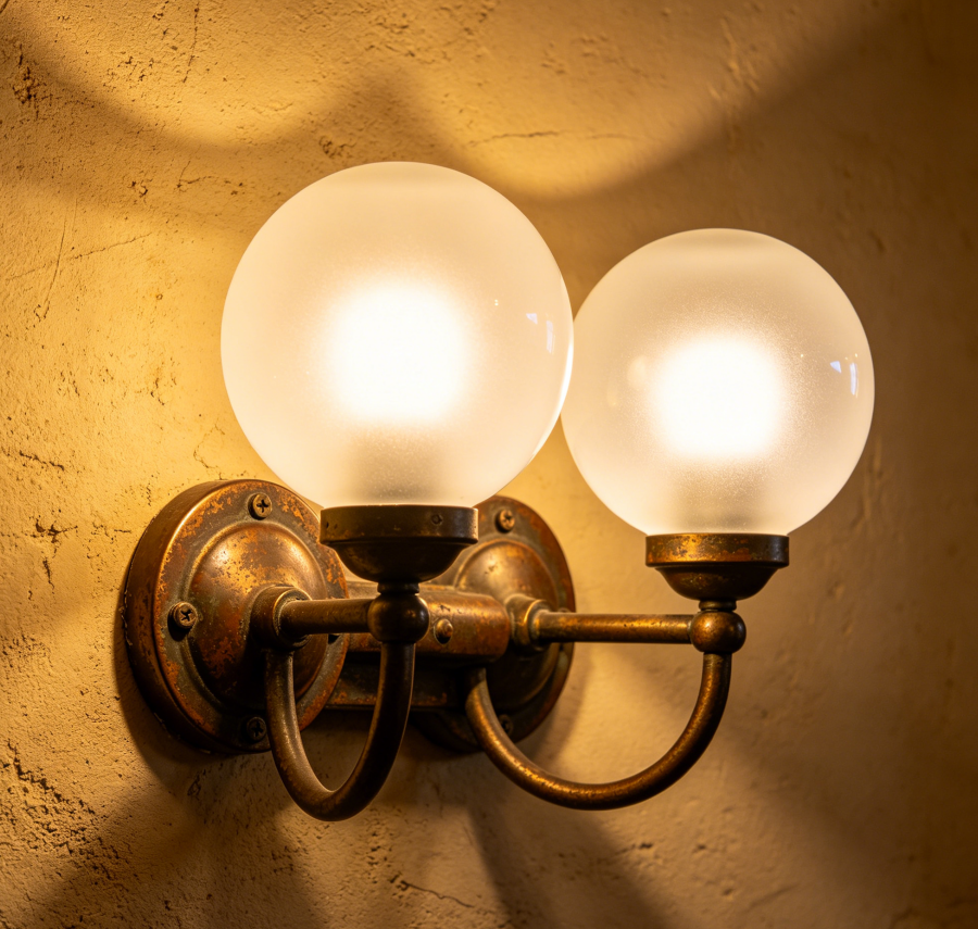 Double-Lamp Retro Wall Lamp with Milky White Glass Shade